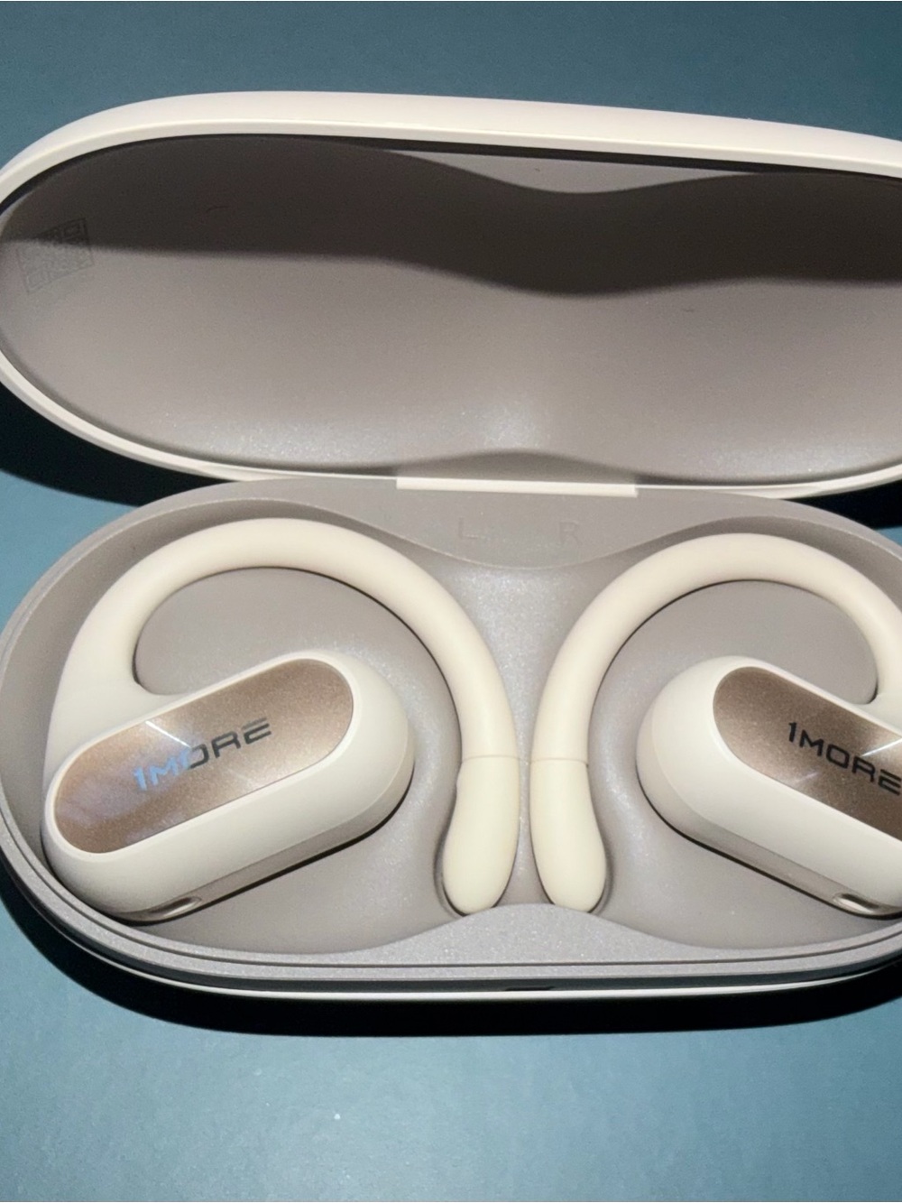 White & Gold Sport Earbuds with Earhooks and Charging Case